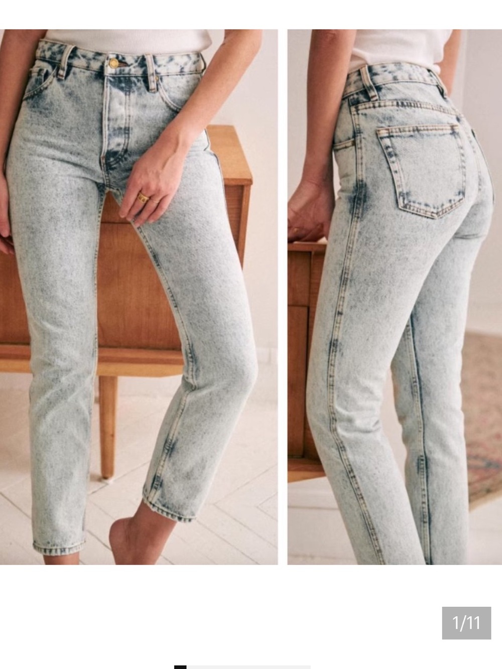 Sezane Denim Brut Sexy Jeans Edge Blue Light Wash High Waist Cotton